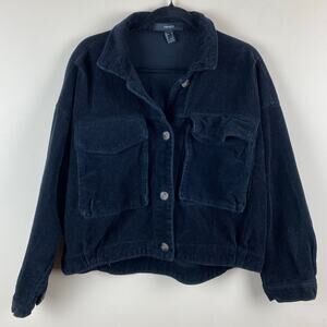 Forever 21 Black Corduroy Jacket Cropped Boxy Grunge Utility Cargo Granola Retro
